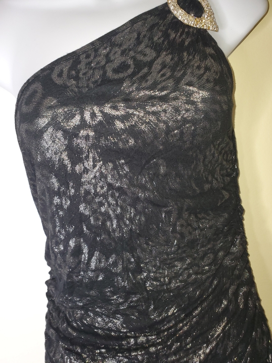 Dresses & Skirts - Danilla Bag Black One Shoulder Metallic Ruched Bodycon Cocktail Dress Size Large